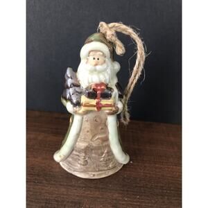 Vintage Cracker Barrel Glazed Santa Clause Ornament Ceramic Old World Green